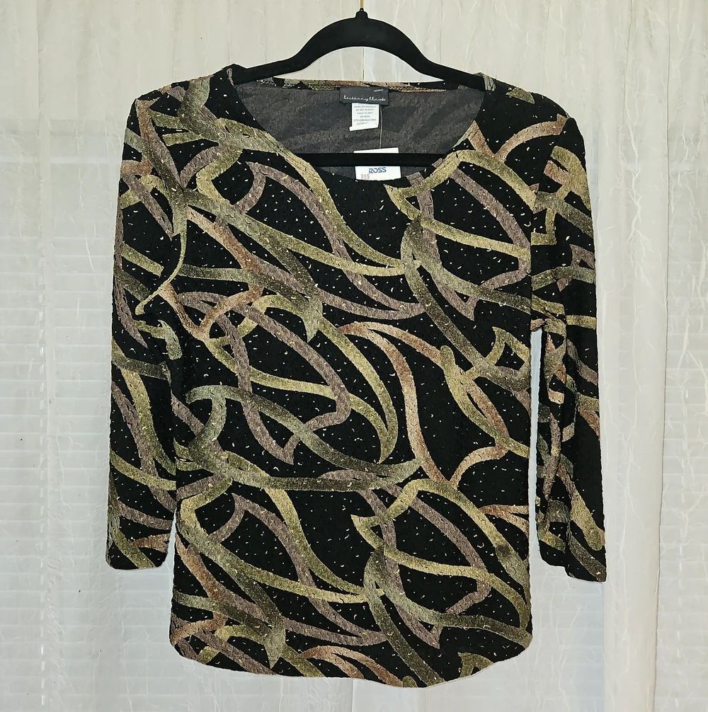 Brittany Black Multicolor Metallic Swirl Scoop Neck Top